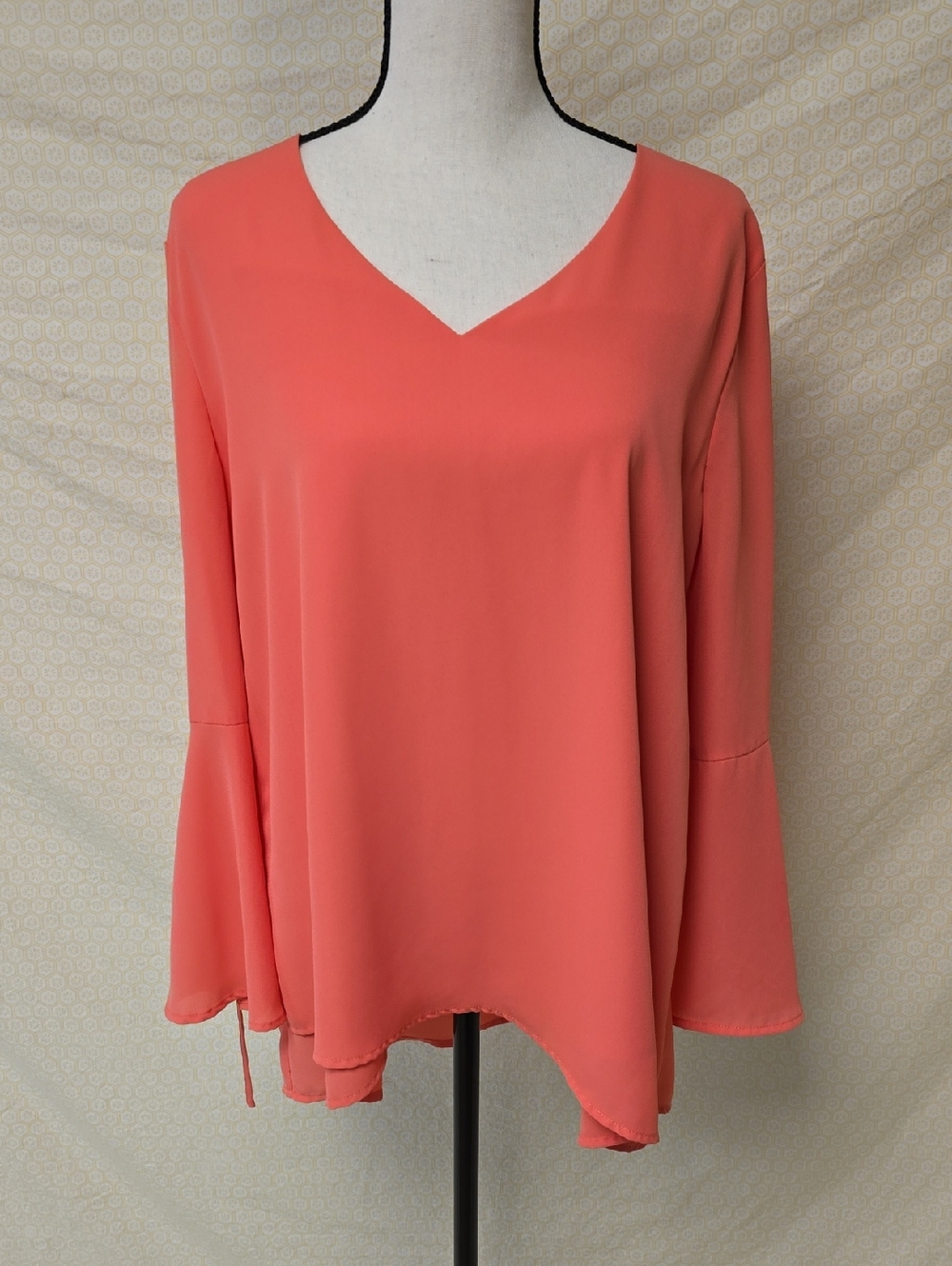 Women's Coral V-Neck Flow Sleeve Blouse